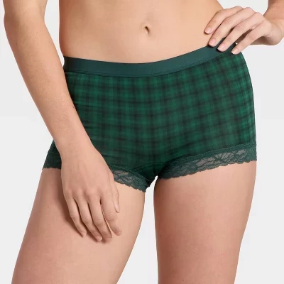 Женское нижнее белье из хлопчатобумажной смеси Boy Shorts с кружевом - ™ green