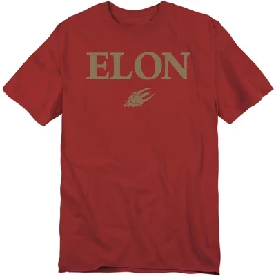 Мужская однотонная футболка Elon University с арочным рисунком гранатового цвета