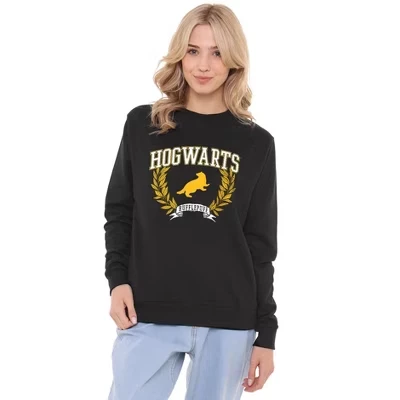 Женская толстовка Hufflepuff Hogwarts Leaves Crew черного цвета