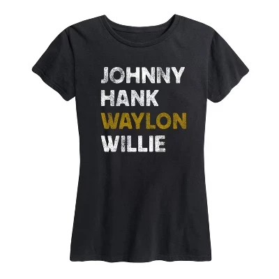 Женская футболка с коротким рукавом Johnny Hank Waylon Willie с графическим рисунком, черная