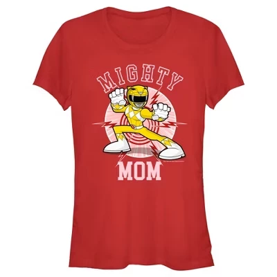 Желтая футболка Junior's Women Mighty Mom, красная