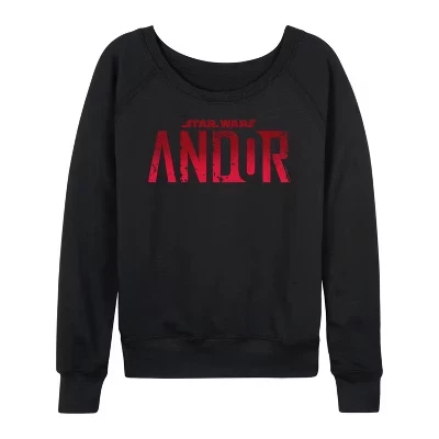 Women's -  - Andor Logo Lightweight French Terry Wide Neck Long Sleeve Graphic Shirt black