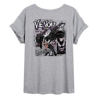 Женская футболка с объемным рисунком Venom Comics Panels серого цвета