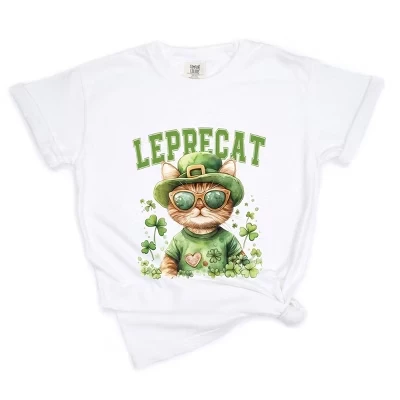 Акварельный кот Leprecat - Женская одежда, окрашенная в графический цвет футболка белого цвета