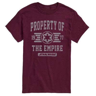 Мужская футболка Property Of Empire с коротким рукавом и графическим рисунком темно-бордового цвета.