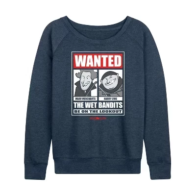 Женская - - Wanted Wet Bandits-Женская махровая рубашка с длинным рукавом Легкая махровая рубашка с широким вырезом и длинным рукавом с графическим рисунком heather indigo
