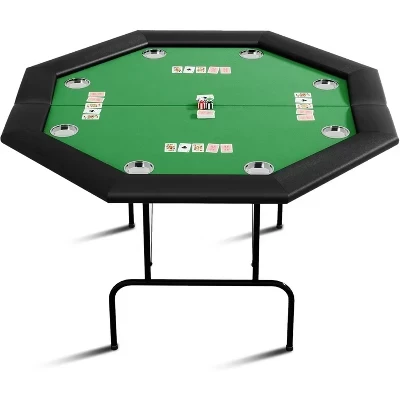Складной покерный стол Octagon на 8 игроков со складными ножками и подстаканниками из нержавеющей стали, Игровой стол в стиле казино, для домашних посиделок, Зеленый металлический кубок