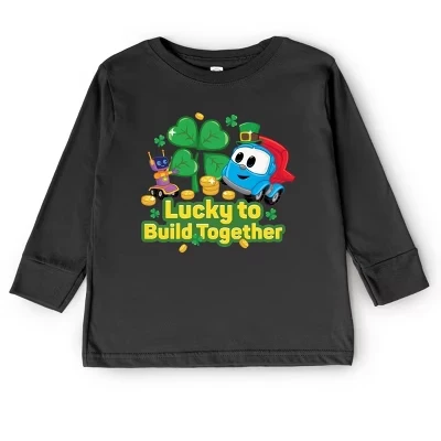Leo the Truck Lucky To Build Together - Футболка для малышей с длинным рукавом и рисунком, черная