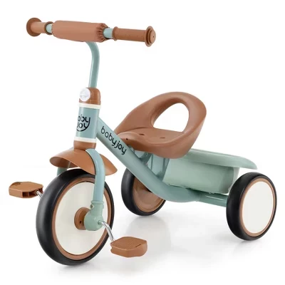 Детский трехколесный велосипед Toddler Trike с регулируемым сиденьем и корзиной для хранения 3-колесный велосипед Бежевый / Зеленый зеленый
