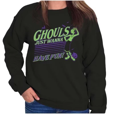 Женская толстовка с круглым вырезом Olive Oyl Ghouls Just Wanna Have Fun Brisco Brands черного цвета