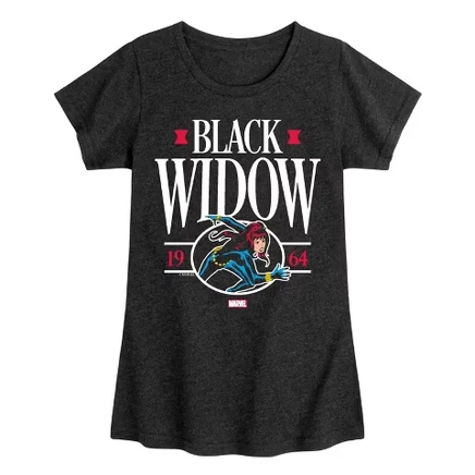 Приталенная футболка Black Widow Collegiate с коротким рукавом и графическим рисунком heather black
