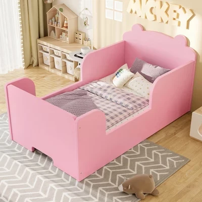 Кровать для малышей ModernLuxe с медвежьим изголовьем, розовая