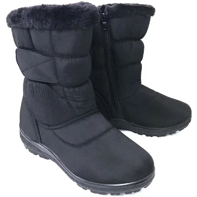 Women's Winter Boots Fur Lined Insulated Zipper Hook and Loop Snow Shoes black