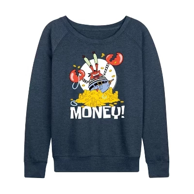 Женская рубашка Mr. Krabs Money из легкого французского махрового полотна с широким вырезом и длинным рукавом цвета Хизер индиго.