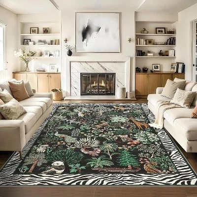 Vibrant Jungle Rug: Stain-Resistant, Low Pile Area Rug for Living & Dining Rooms, Bedrooms & Play Areas 9*12ft