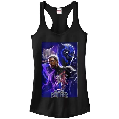 Женская майка для юниоров Black Panther 2018 с коллажем персонажей Racerback черного цвета