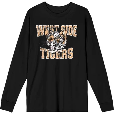 Винтажная спортивная футболка West Side Tigers для взрослых с круглым вырезом и длинным рукавом черного цвета