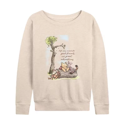 Women's - Winnie The Pooh - Life Was Meant For Good Friends Lightweight French Terry Wide Neck Long Sleeve Graphic Shirt birch