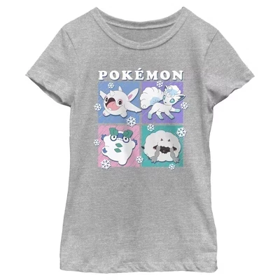Футболка для девочек Pokemon Ice Types Pastels, серый меланж