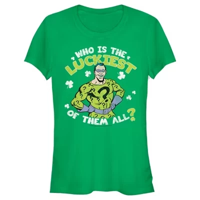 Juniors Womens Batman St. Patrick's Day Riddler Who is the Luckiest of Them All? T-Shirt green
