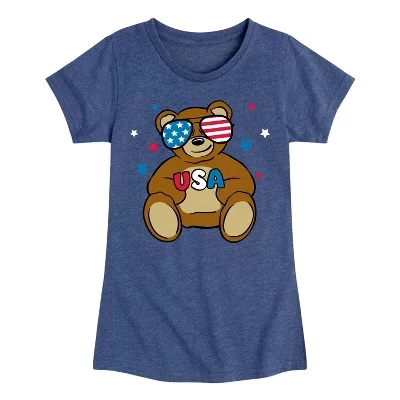 Красно-бело-синие солнцезащитные очки Teddy Bear USA, приталенная футболка с коротким рукавом и рисунком