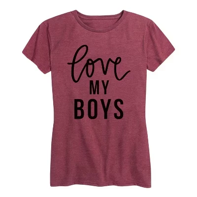 Женская футболка Instant Message Love My Boys, бордовая