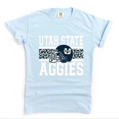 Utah State Aggies Leopard - Женская одежда, окрашенная в графический цвет футболки chambray