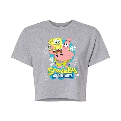 Женская укороченная футболка SpongeBob Spongebob And Patrick Logo, серый меланж