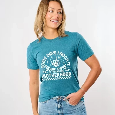 Футболка I Rock Motherhood с коротким рукавом бирюзового цвета