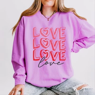 Love Stacked Sketched - Женская легкая одежда, окрашенная толстовка