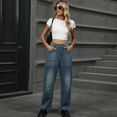 Женские джинсы Yesfashion широкие укороченные, синие