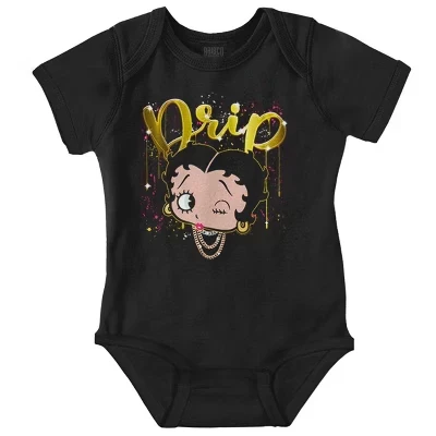 Детское боди-джемпер Betty Boop Bling с капельками краски и брызгами для девочек лицензионного черного цвета