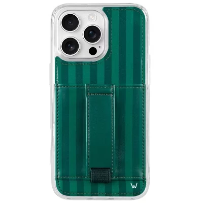 Чехлы Чехол для телефона iPhone 16 Plus с бумажником и ремешком для пальцев зеленый