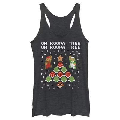 Женская рождественская футболка Mario Bros. Koopa Tree Racerback, черная