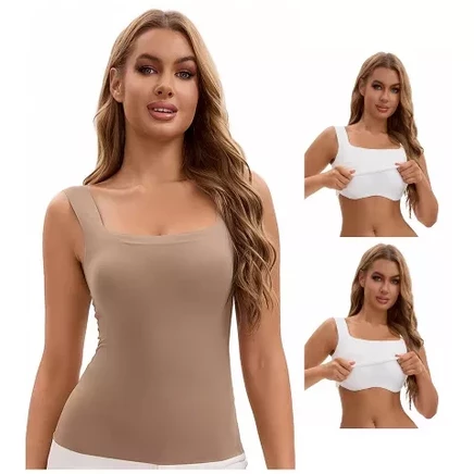 Женские майки INSPIRE CHIC 3 шт. с вшитым бюстгальтером, 2 белых/1 кофейная