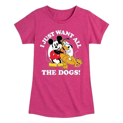 Футболка Mickey Pluto Just Want All Dogs с коротким рукавом и рисунком цвета Хизер фуксия