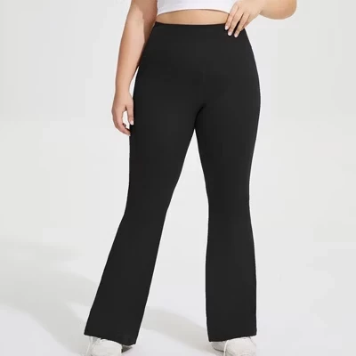 Anna-Kaci Women's Plus Size High Waist Flare Leggings with Wide Waistband Stretch Fit and Subtle Bootcut Silhouette black