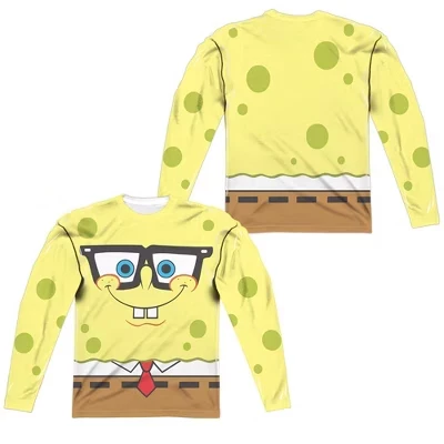 Мужская футболка Spongebob Squarepants Nerd Face с длинным рукавом для костюмированной вечеринки, белая