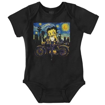 Детское боди-джемпер Betty Boop Biker Starry Night Art для девочек лицензионного черного цвета