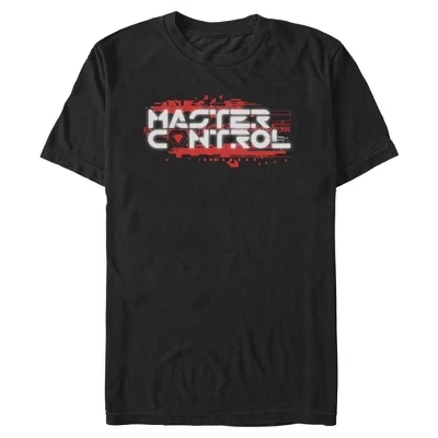Мужская футболка Tron: Ares Master Control с ярким мерцающим логотипом черного цвета