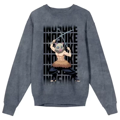 Inosuke Adult Mineral Wash Dark Slate Crew Neck Long Sleeve Sweatshirt white
