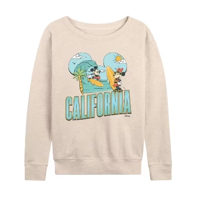 Женская рубашка Cali Mickey Ears из легкого французского махрового материала с широким вырезом и длинным рукавом с графическим рисунком.