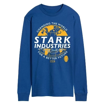 Мужская футболка Iron Man Stark Industries с длинным рукавом и рисунком королевского синего цвета