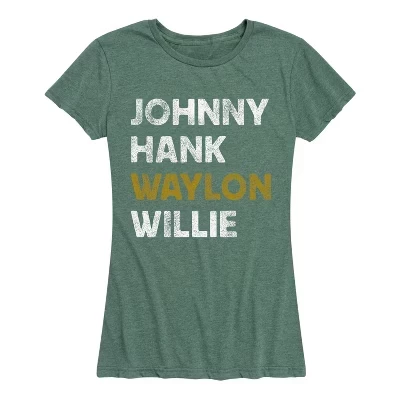 Женская футболка с коротким рукавом Johnny Hank, Waylon Willie и графическим рисунком heather juniper