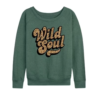 Женская легкая французская махровая рубашка с леопардовым принтом Wild Soul, широким вырезом и длинными рукавами, с графическим принтом heather juniper