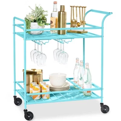 Тележка для бара Best Choice Products 2 уровня, бирюзовая