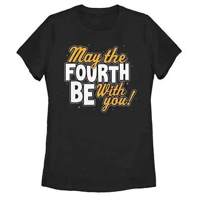 Женская футболка May the Fourth Be With You золотисто-белого цвета черного цвета