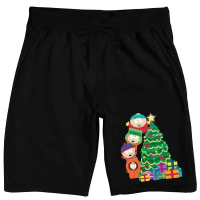 Мужские пижамные шорты South Park с новогодним рисунком, черные