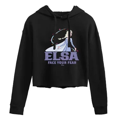 Женская толстовка с капюшоном Elsa Face Your Fear с укороченным рисунком, черная