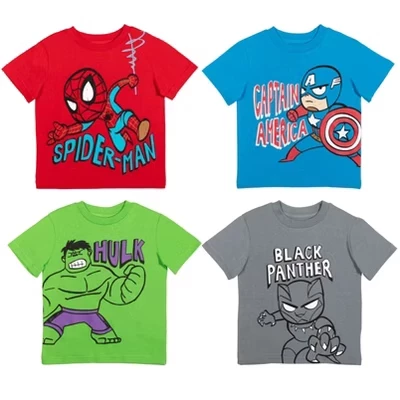 Спортивные футболки Evergreen Classics Marvel из 4-х упаковок от маленького ребенка до большого ребенка